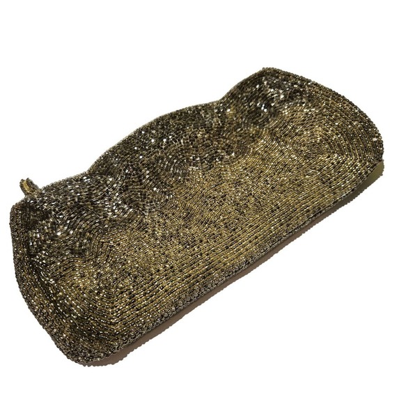 Vintage Bag by Debbie Beaded Clutch‎ Zip Top Beige Iridescent John Wind Importsb - Picture 1 of 12